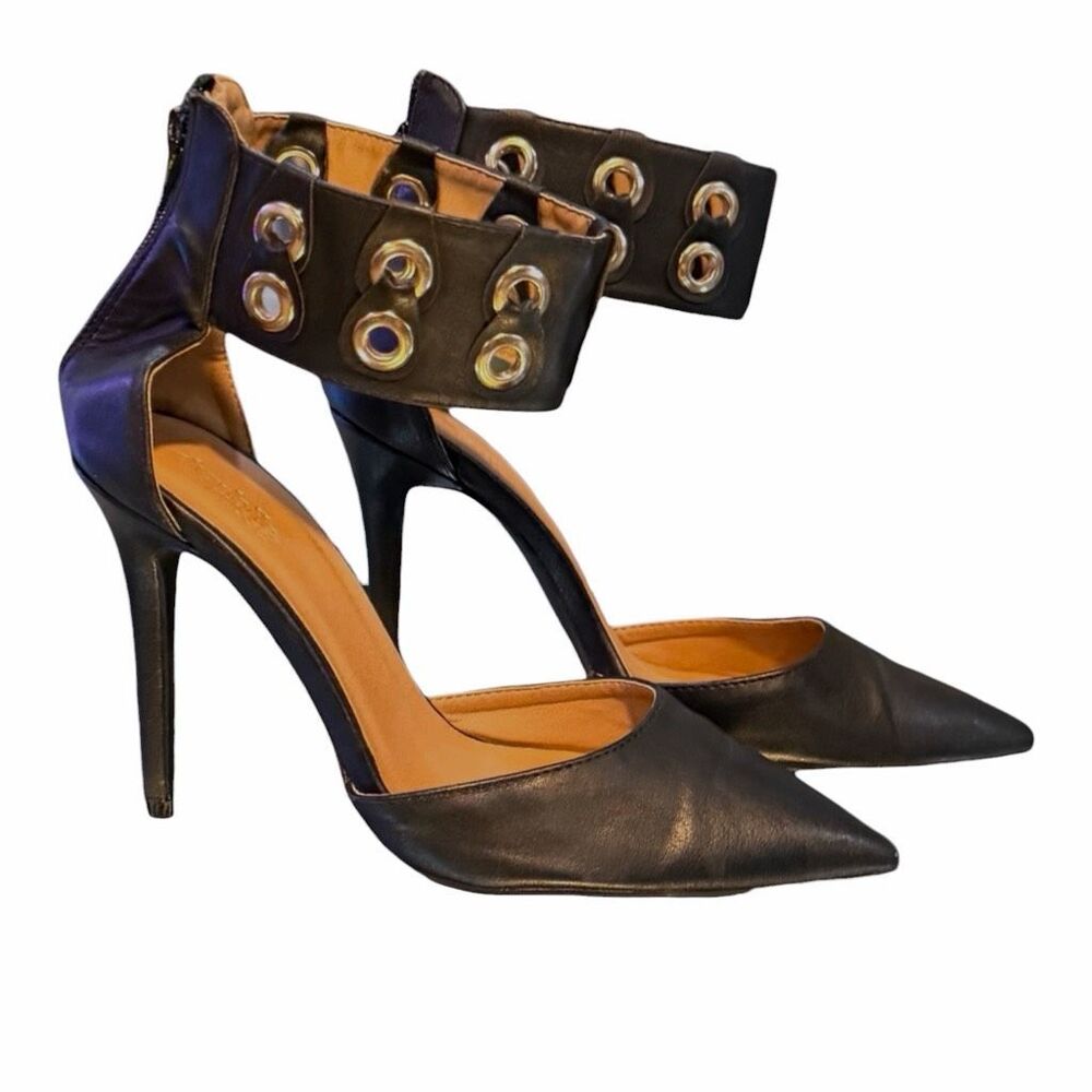 CHARLOTTE RUSSE Women’s Black Gold Grommet Ankle Cuff Pointed Toe Stiletto Heels